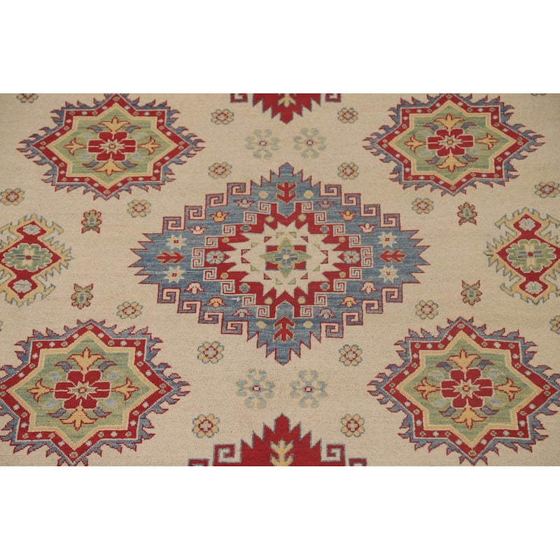 Geometric Kazak Area Rug Hand-Knotted Wool Carpet - 8'5"x 11'11"