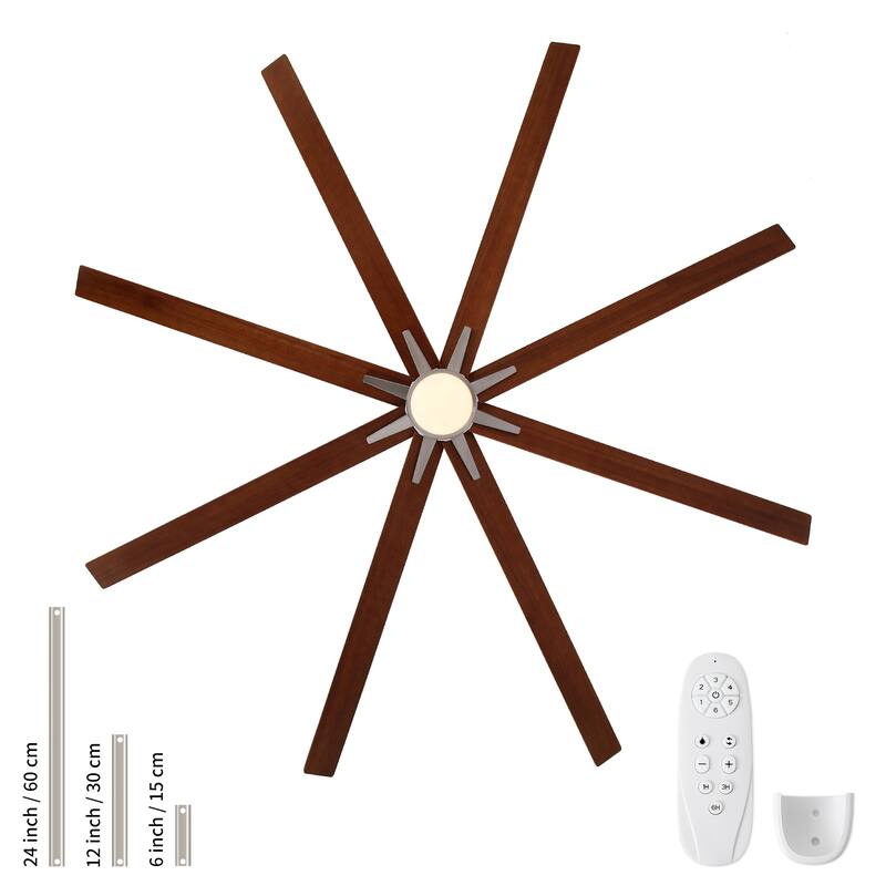 84" Oversized Large Black Walnut Solid Wood Ceiling Fan with Dimmable Led Light 8 Blades Remote Control Reversible DC Motor
