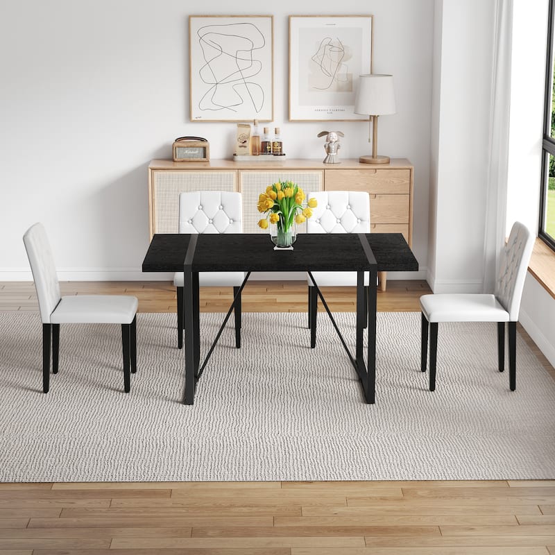 5-Piece Dining Table Set, Kitchen Table with 4 Faux Leather Chairs