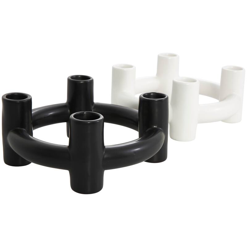 CosmoLiving by Cosmopolitan Black Ceramic Circle Geometric Candle Holder (Set of 2)