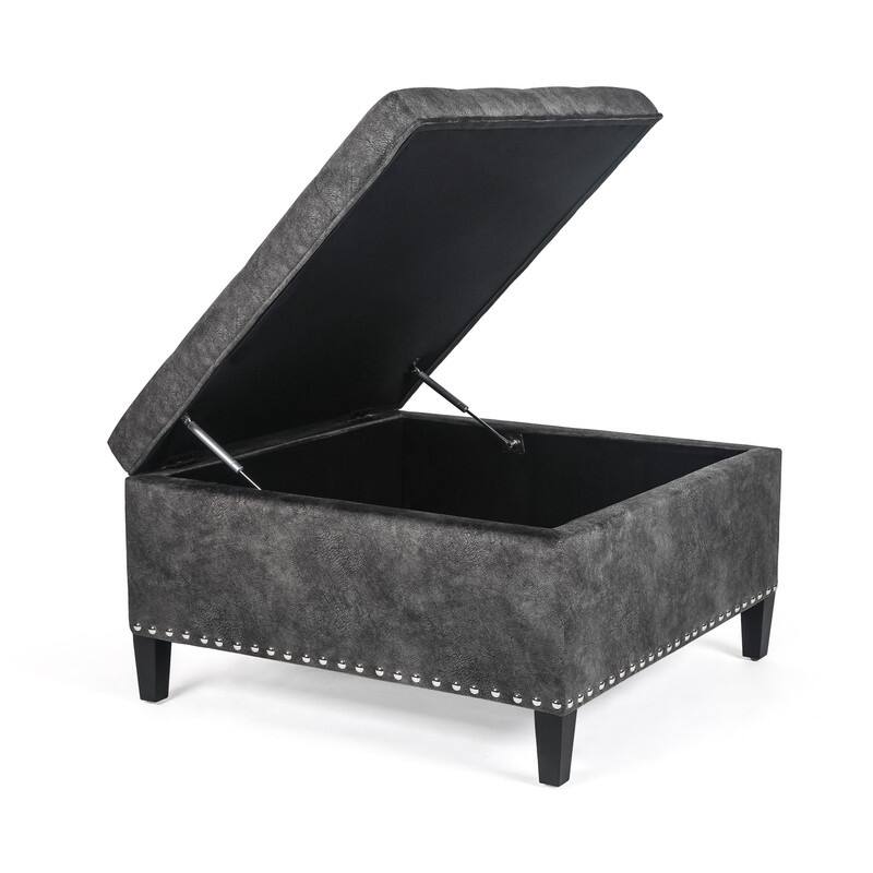 Adeco Large Square Footstool Fabric Storage Ottoman Bench
