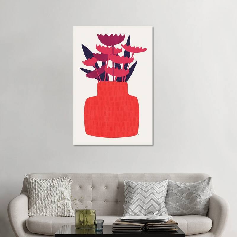 iCanvas "Pink Flowers Red Vase" by Tracie Andrews Canvas Print - 48x32x1.5