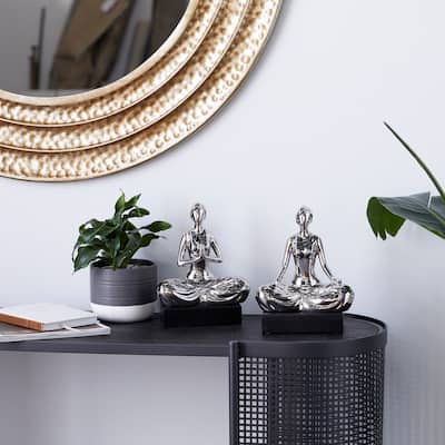 Silver Polystone Yoga Decorative Sculpture (Set of 2) - 7 x 4 x 9