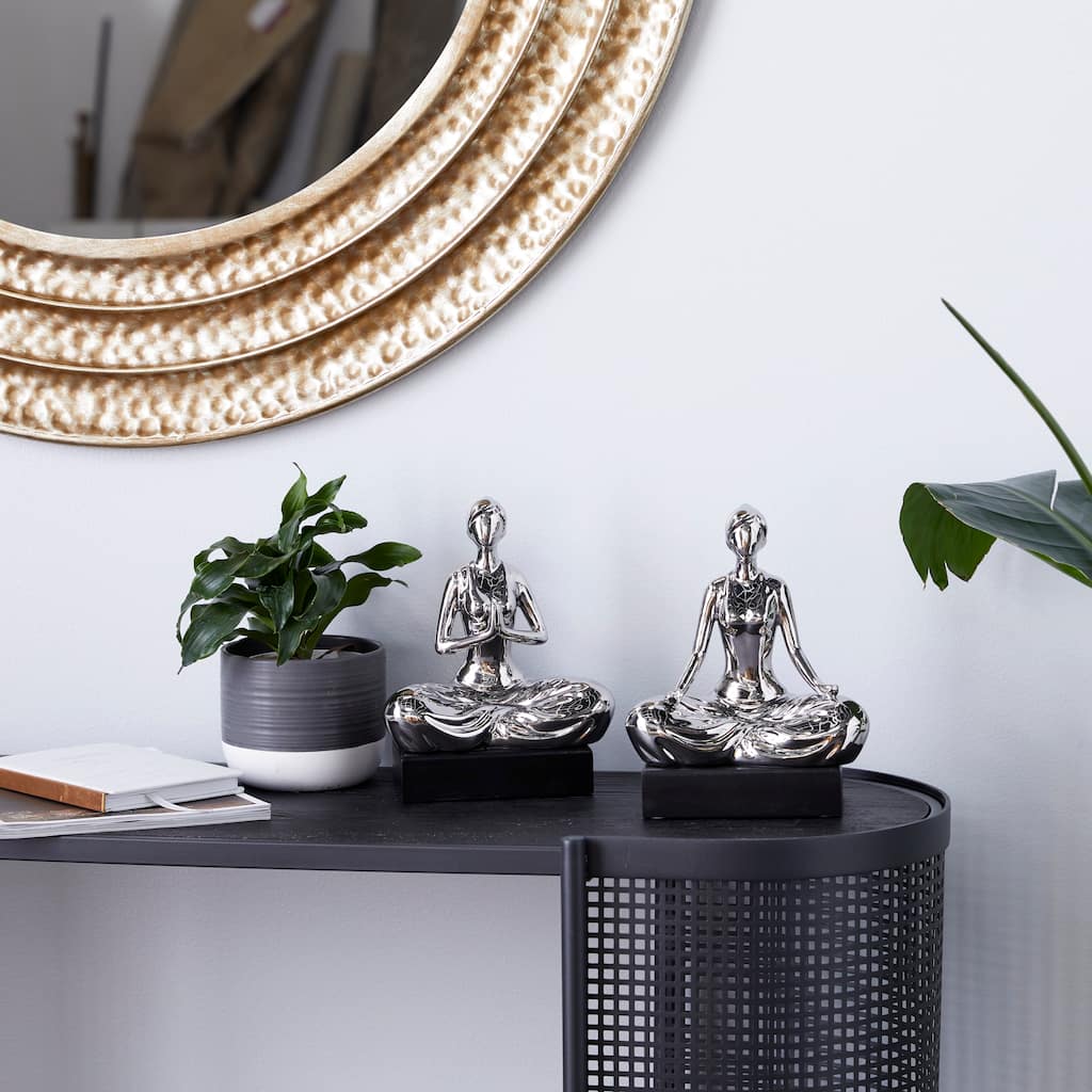 Silver Polystone Yoga Decorative Sculpture (Set of 2) - 7 x 4 x 9
