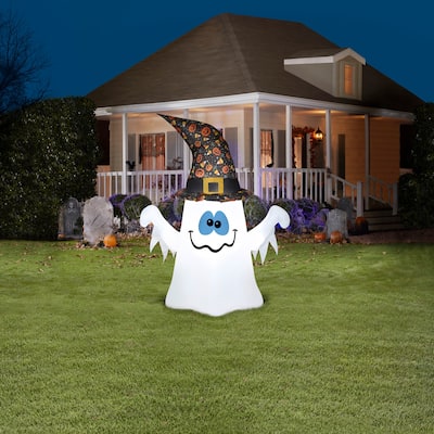 Gemmy Halloween Inflatable Ghost in Witch Hat, 4 ft Tall