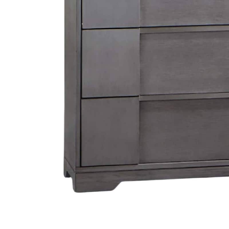 Levice Tall Dresser Chest, 5 Drawers, Nickel Finger Handles, Gray Wood