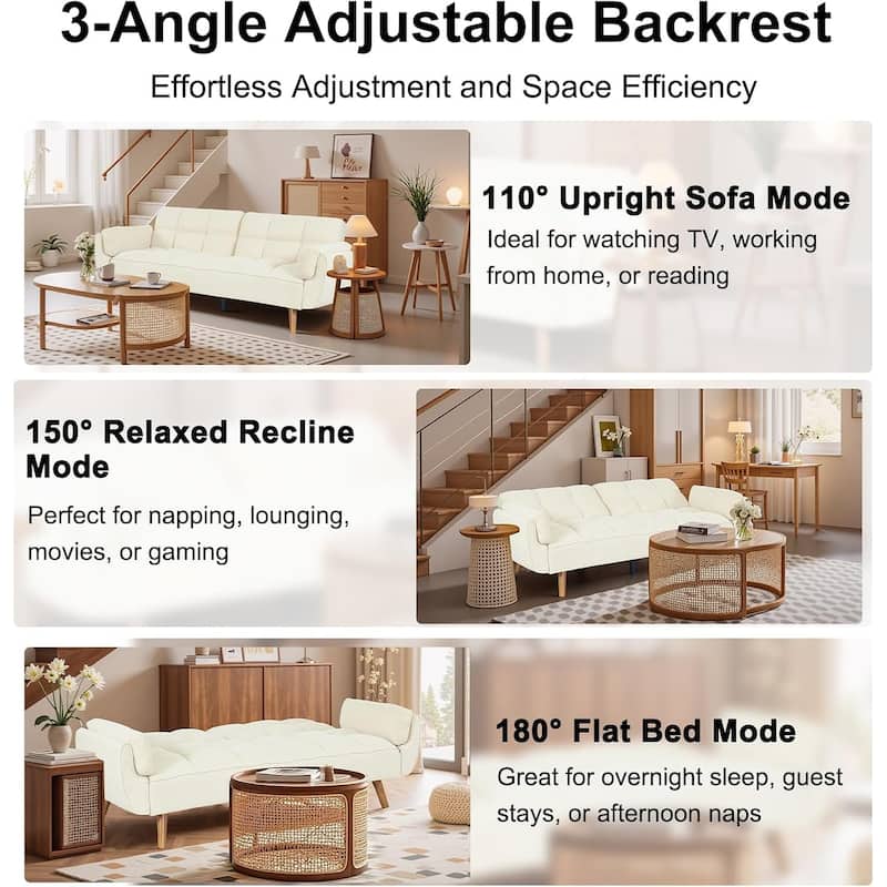 75″ Convertible Futon Sofa Bed, Small Futon Couch with Adjustable Backrest, Sleeper Sofa Couches for Small Living Room, Office