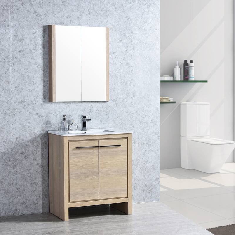 Solid Wood Bathroom Vanity with Mirror Medicine Cabinet