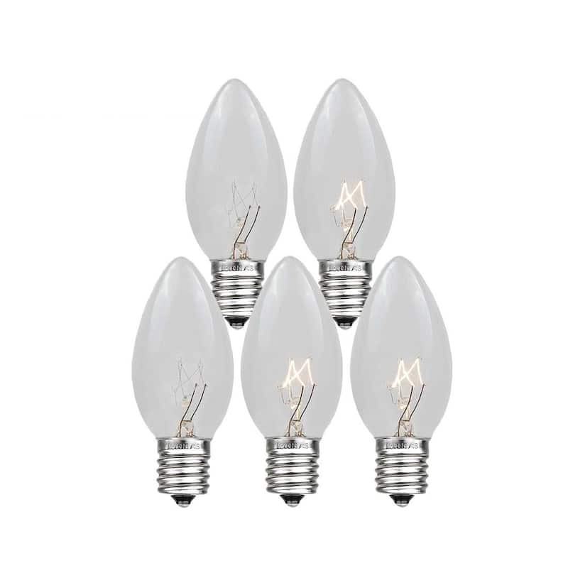 25 Pack C7 Twinkle Outdoor Christmas Replacement Bulbs, C7/E12 Base - Clear