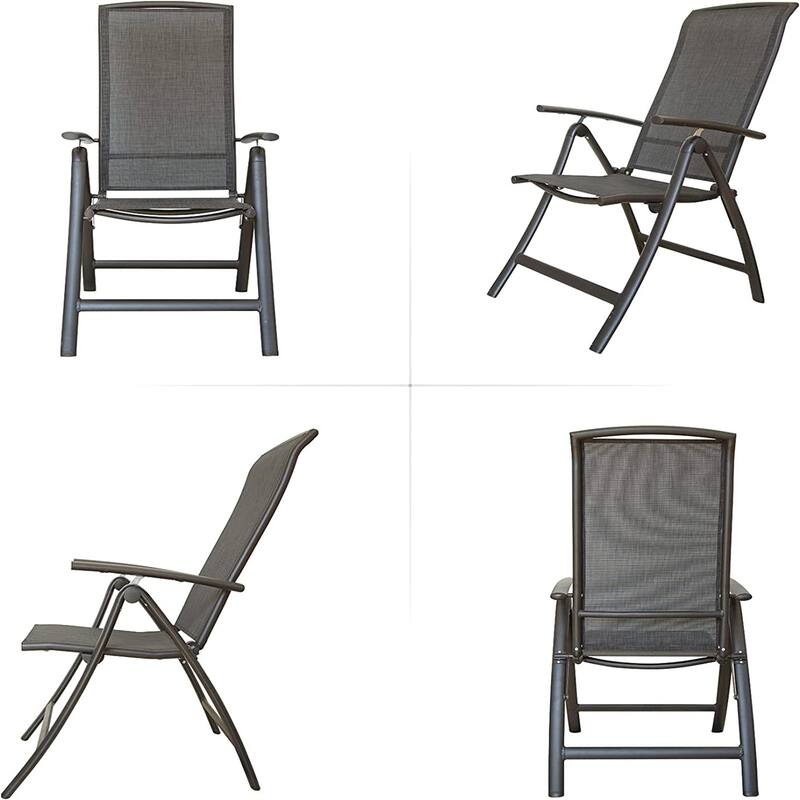 Aluminum Adjustable Outdoor Reclining Sling Lawn Chairs in Dark Gray Set of 2