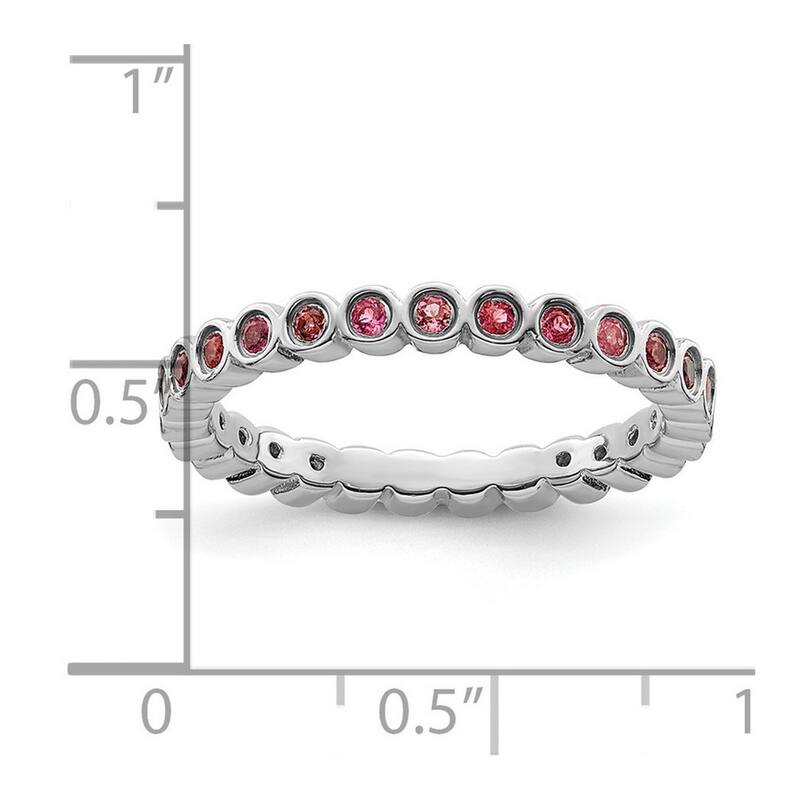Curata 925 Sterling Silver Bezel Polished Patterned Stackable Expressions Pink Tourmaline Ring