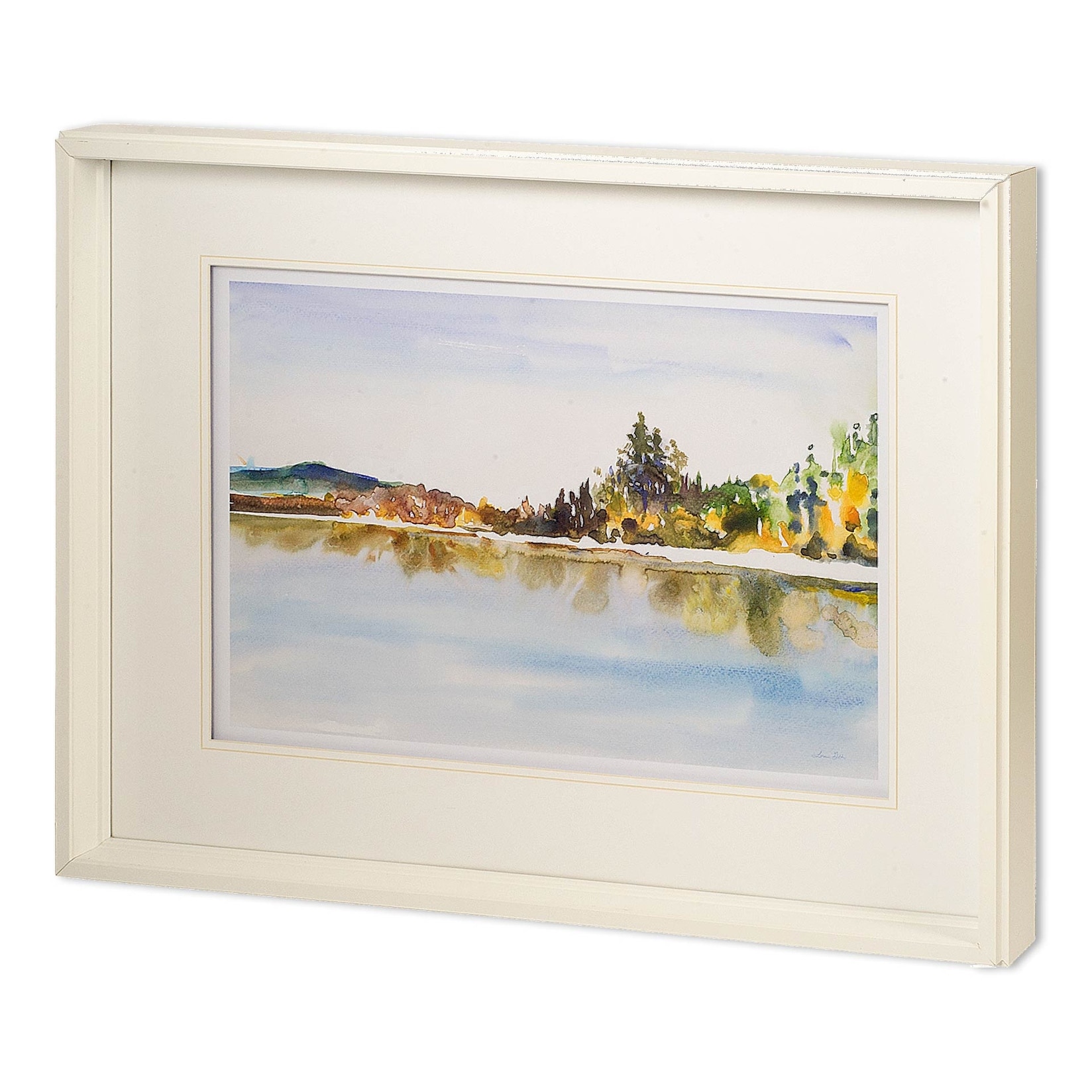 Lakeside Reflections by Lora Gold a Hand Embellished Textured Framed Art Print Matted under Glass