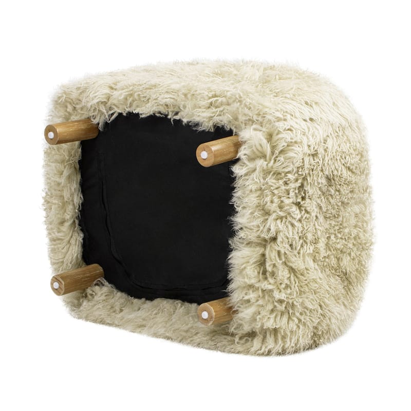 Enchante 24.5" Oak Wood Shearling Sheepskin Ottoman