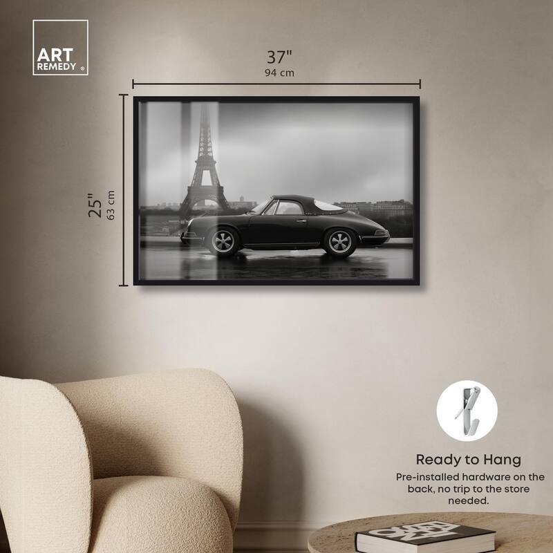 Classic Car and Eiffel Noir Shadowbox by Art Remedy