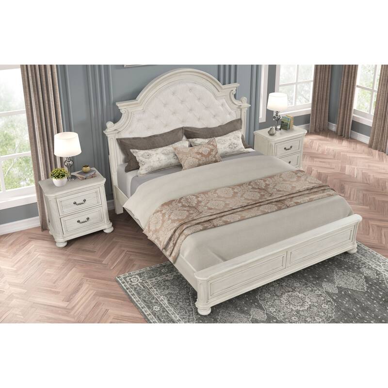 Roundhill Furniture Nelson French Traditional 3-Piece Bedroom Set, Antique White