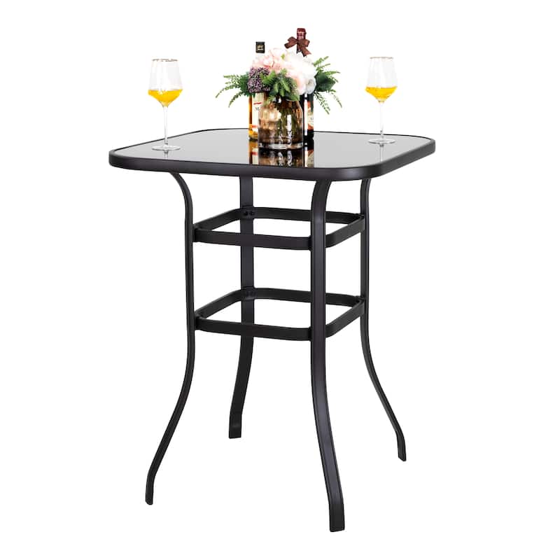 Outdoor Patio Swivel Bar Stool Set with Glass Table, All-Weather Textilene