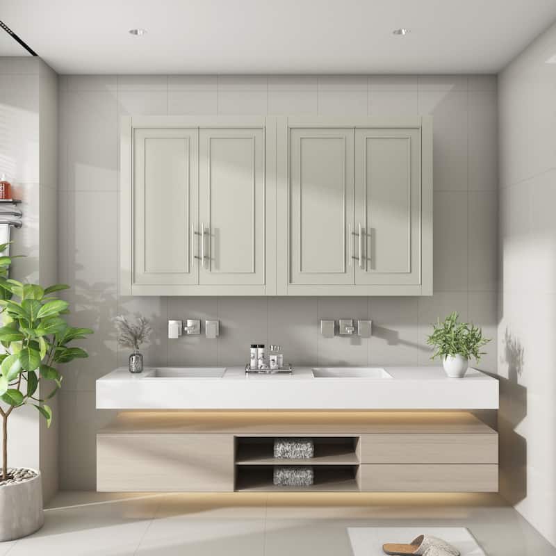Solid wood Large Capacity Utility Bathroom Storage Cabinet with Adjustable Shelves