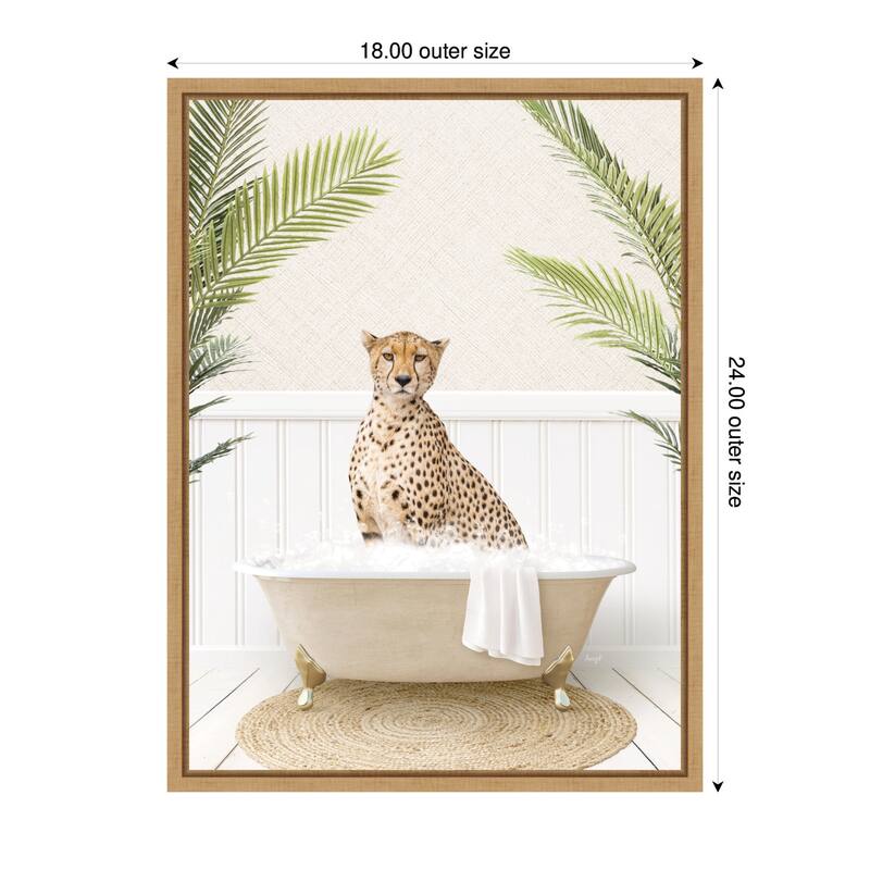 Kate and Laurel Sylvie Cheetah in Palms Bath Framed Canvas by Amy Peterson