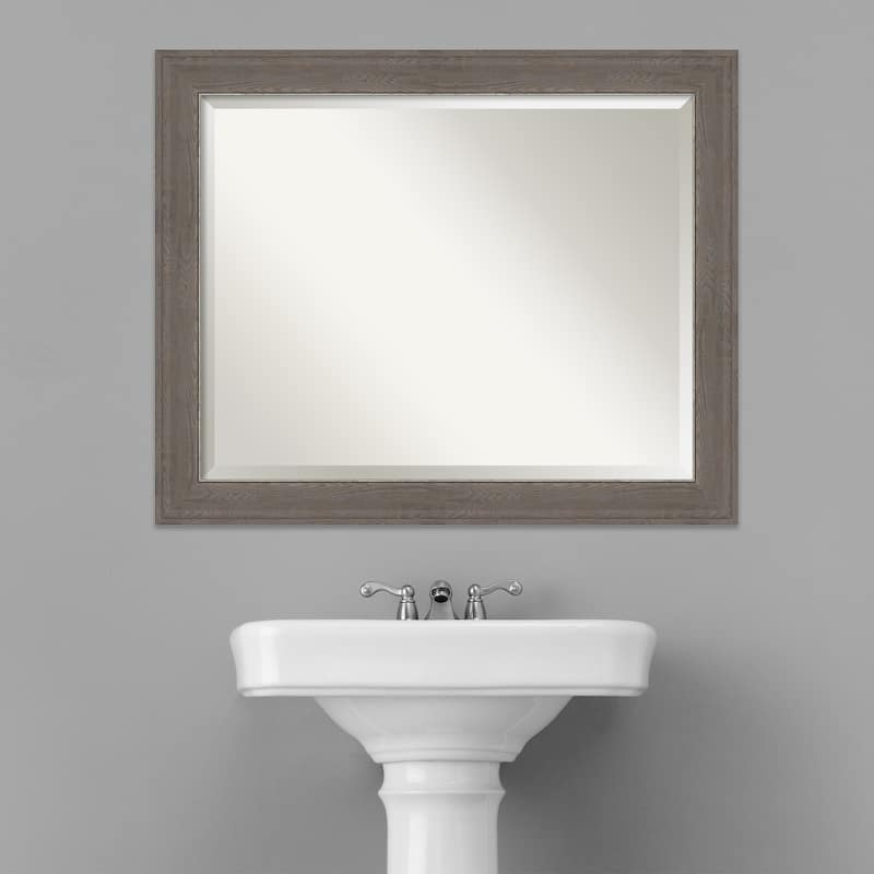 Beveled Bathroom Wall Mirror - Alta Brown Grey Frame - Alta Brown Grey