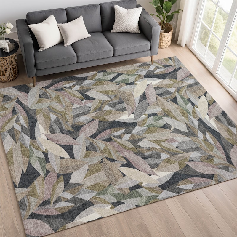 Machine Washable Indoor/ Outdoor Modern Floral Chantille Rug