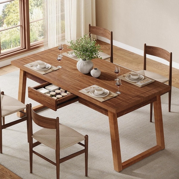55 Inches Dining Table with Storage Drawer, Rectangular Dinner