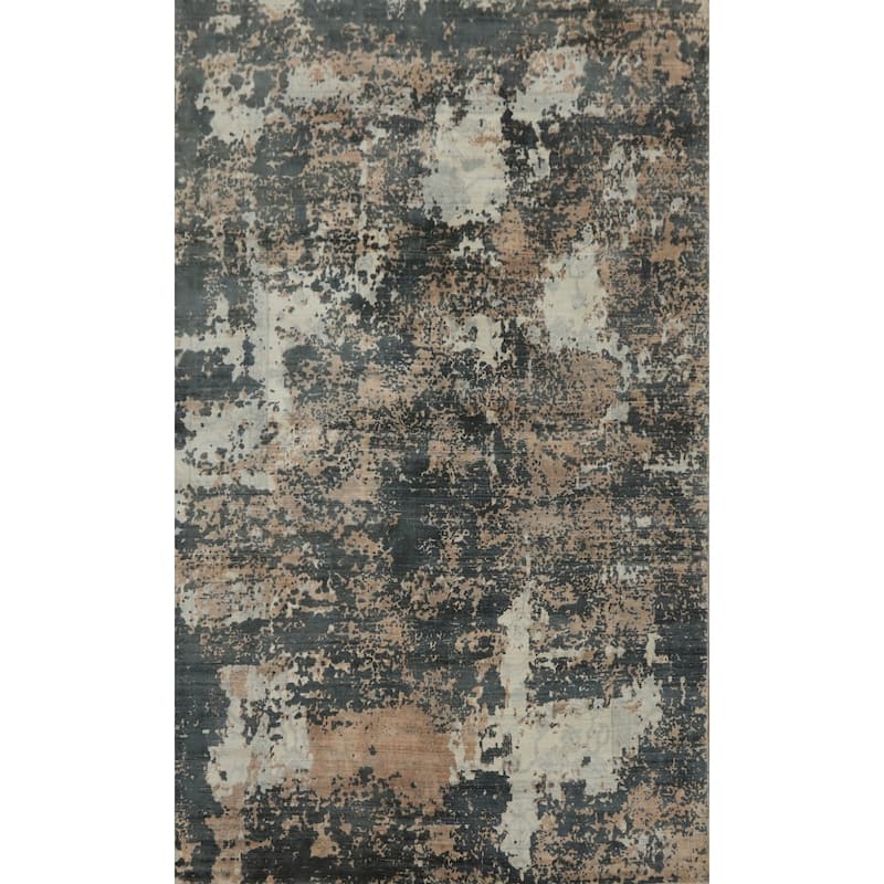 Hand-knotted Modern Silk Grey Abstract Oriental Area Rug - 8' 1'' X 5' 0''