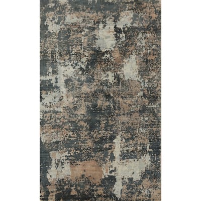 Hand-knotted Modern Silk Grey Abstract Oriental Area Rug - 8' 1'' X 5' 0''