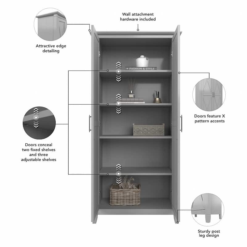 Key West Tall Storage Cabinet with Doors and Shelves by Bush Furniture