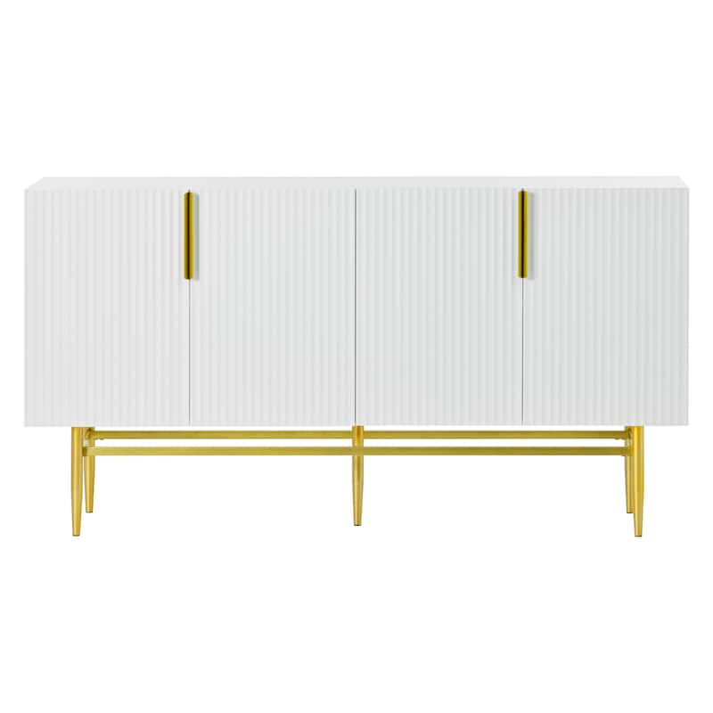 Buffet Cabinet Wave Stripe Design Sideboard with Gold Handles and Legs, TV Console Table Accent Cabinet with Adjustable Shelves