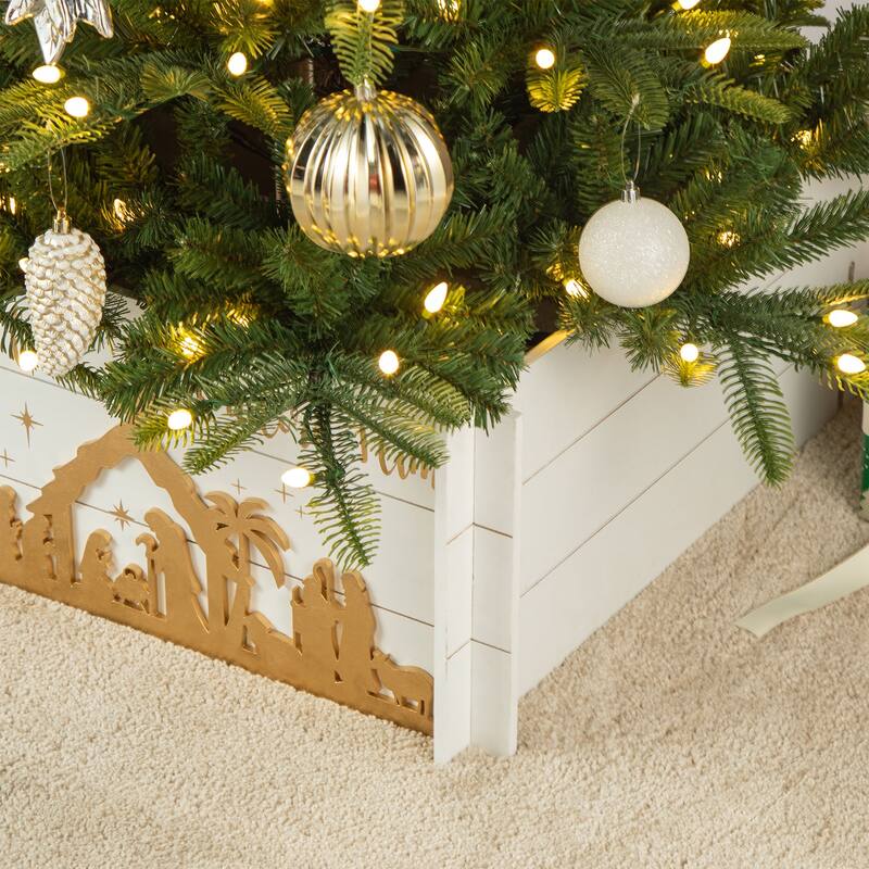Glitzhome 24"L Wooden 3D Nativity Scene Christmas Tree Collar