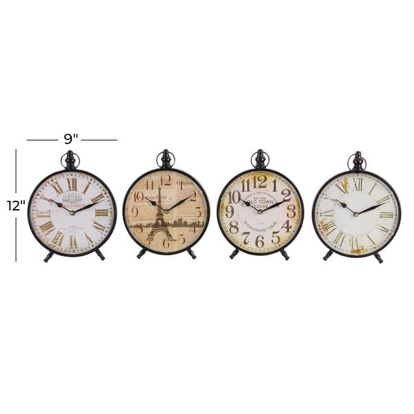 Black Iron Vintage Clock No Theme (Set of 4) - 9 x 2 x 12