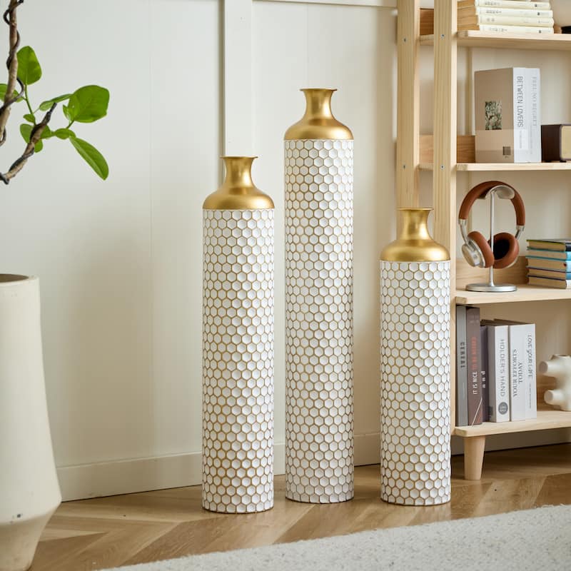 Floor metal vase decoration home droplet shaped white metal vase 3-piece set gorgeous home decoration large glazed metal vase