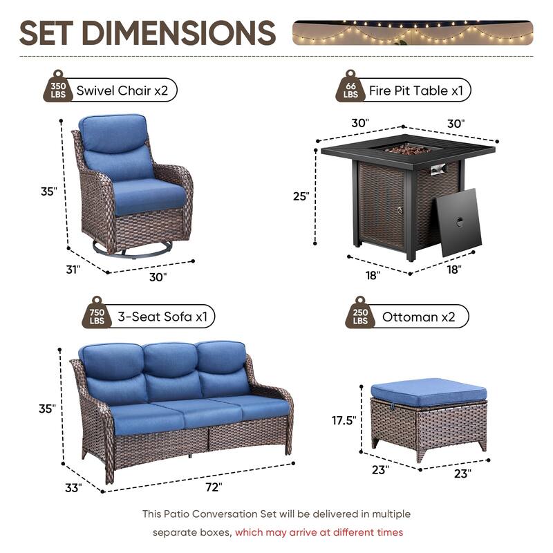 Pocassy 30 In Outdoor Fire Pits with Patio Sofa Swivel Glider Chari Furniture.