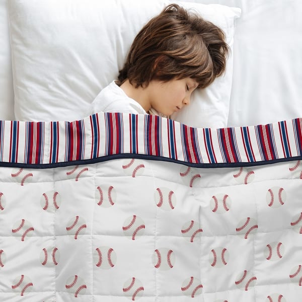 slide 2 of 6, Sweet Jojo Designs Baseball Sports Boy Toddler Weighted Blanket 5lbs for Kids Red White & Blue Stripes for Base Ball Patch Coll.