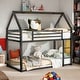 preview thumbnail 2 of 7, Twin over Twin House Shape Bunk Bed with Protective Fence, Metal Kids Bed Frame with Built-in Ladder, Black