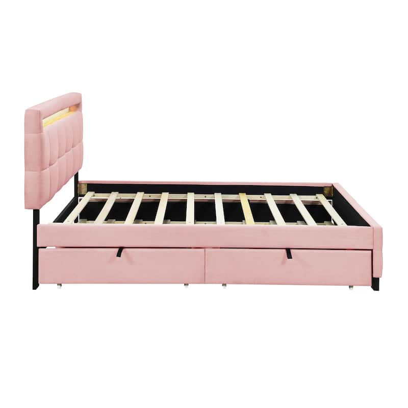 Upholstered Platform Bed with LED Frame