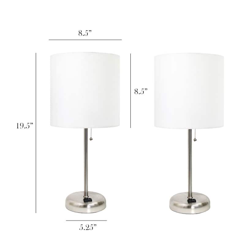 Simple Designs 19.5" 2 Pack Table Desk Lamp Set with Charging Outlet - 19.50