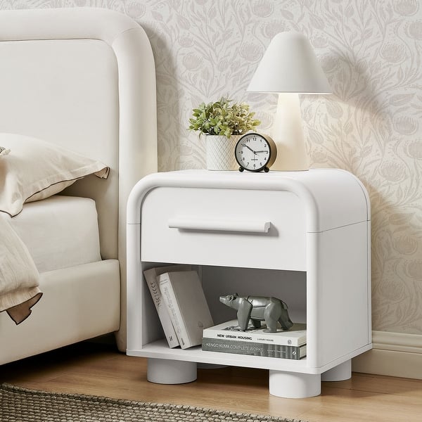 slide 2 of 30, Bellamy Curved 1-Drawer Nightstand White Matte