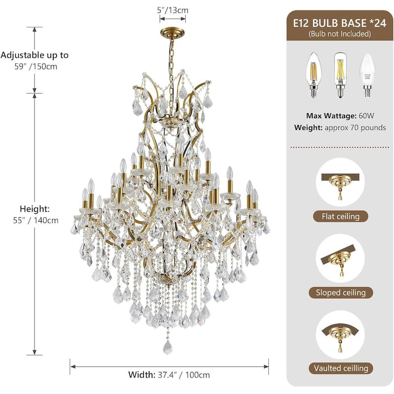 KAYLA Large Crystal Chandelier-12/24-Light Chandelier Light Fixture Modern Maria Theresa Crystal Chandeliers