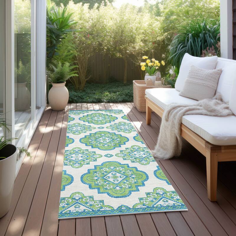 Machine Washable Indoor/ Outdoor Chantille Boho Moroccan Rug - Lime - 2'3" x 7'6"