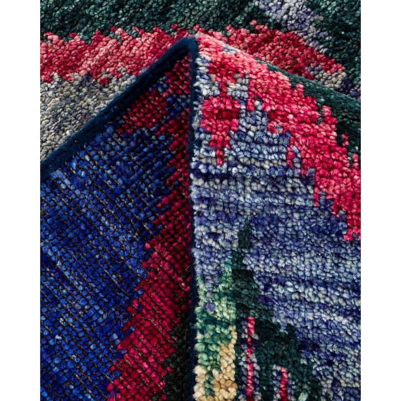 Overton Hand Knotted Wool Vintage Inspired Modern Contemporary Modern Blue Area Rug - 9' 0" x 12' 2"