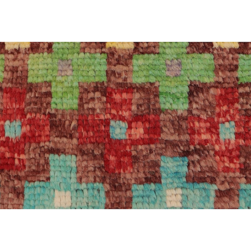 Modern Balochi Curry Maroon/Blue Hand Knotted Wool Rug - 3'4'' x 4'10''