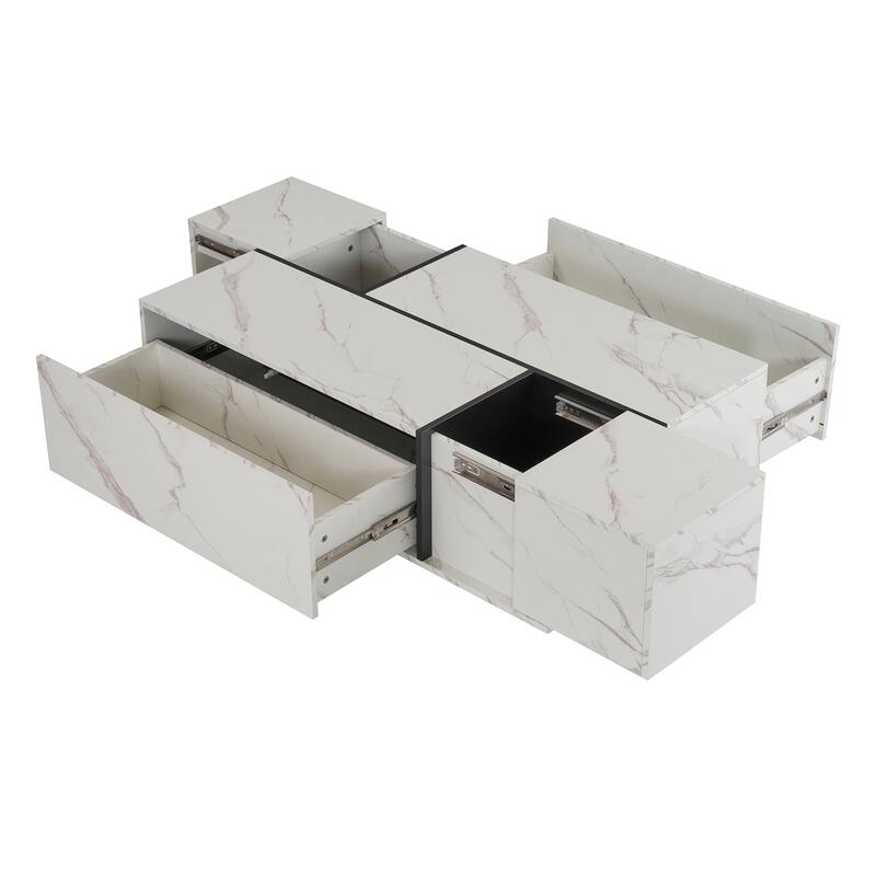 Rectangular Sliding Top Coffee Table with 2 Drawers and 2 Hidden Storage for Living Room 47.2"