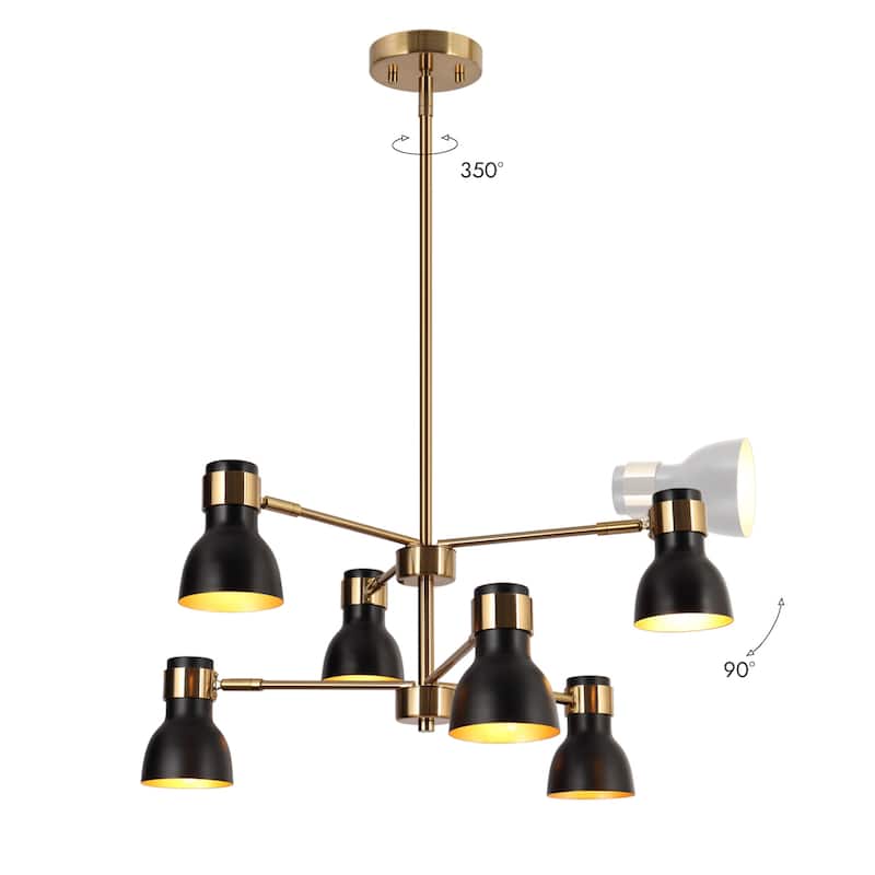 Modern 6-Light Black Gold Chandelier Industrial Metal Pendant Lights for Dining Room - 24.5" D x 12" H