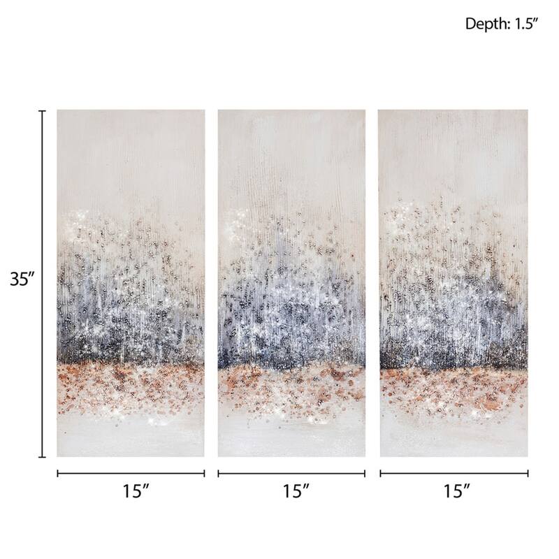 Roomfitters 3-Piece Hand Embellished Abstract Canvas Wall Art Set, Blush and Gray Textured Triptych