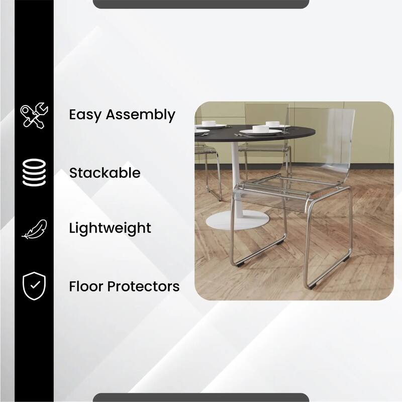 Lima Modern Transparent Acrylic in Chrome Steel Frame Dining Chair