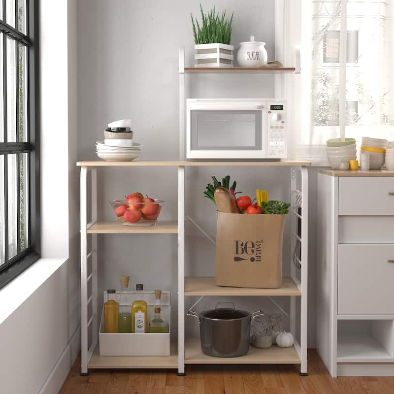 4-Tier Kitchen Baker's Rack Utility Microwave Stand with 5 Hooks