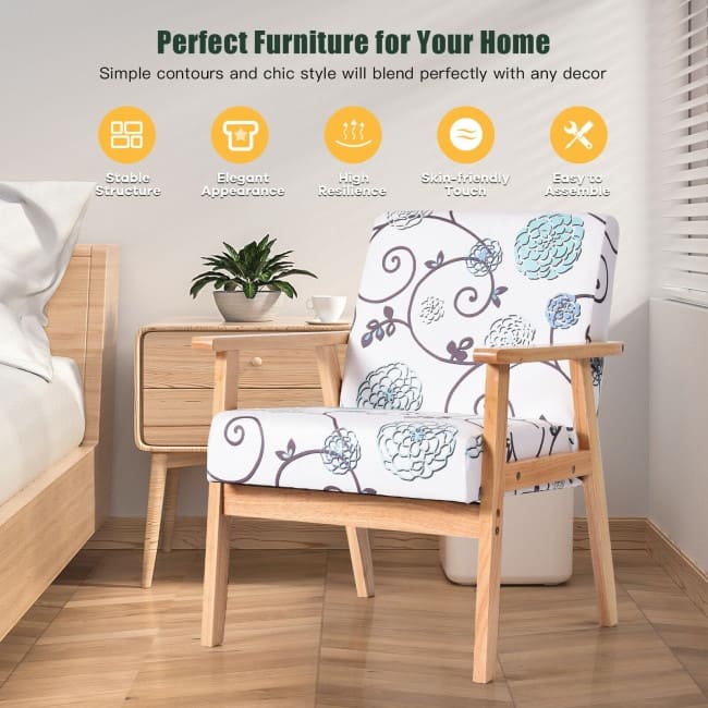 Modern Accent Armchair Fabric Lounge Chair with Rubber Wood Leg - 25" x 26.5" x 32"(L x W x H)