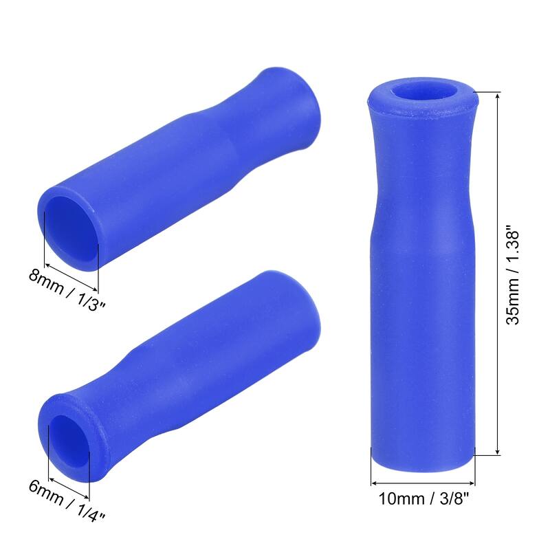 12pcs Silicone Straw Tips for Stainless Steel Straws - Blue - 8mm