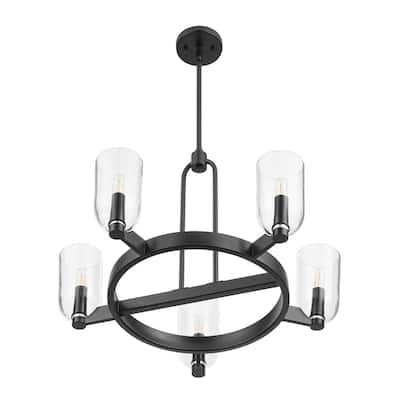 Prominence Home Hansley 5-Light Matte Black Chandelier with Clear Glass - 25.5